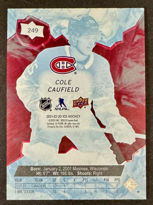 2021-22 UD ICE Cole Caufield ICE Premieres Red /399 back